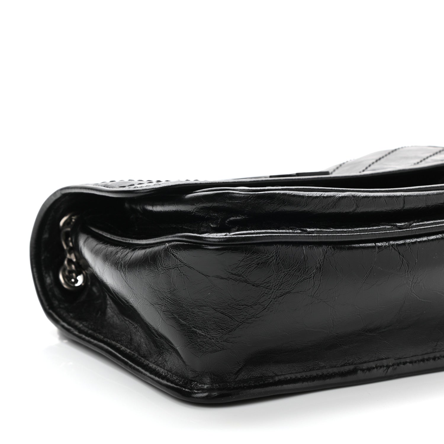 Saint Laurent Crinkled Lambskin Matelasse Monogram Baby Niki Chain Satchel Black 10 of 12
