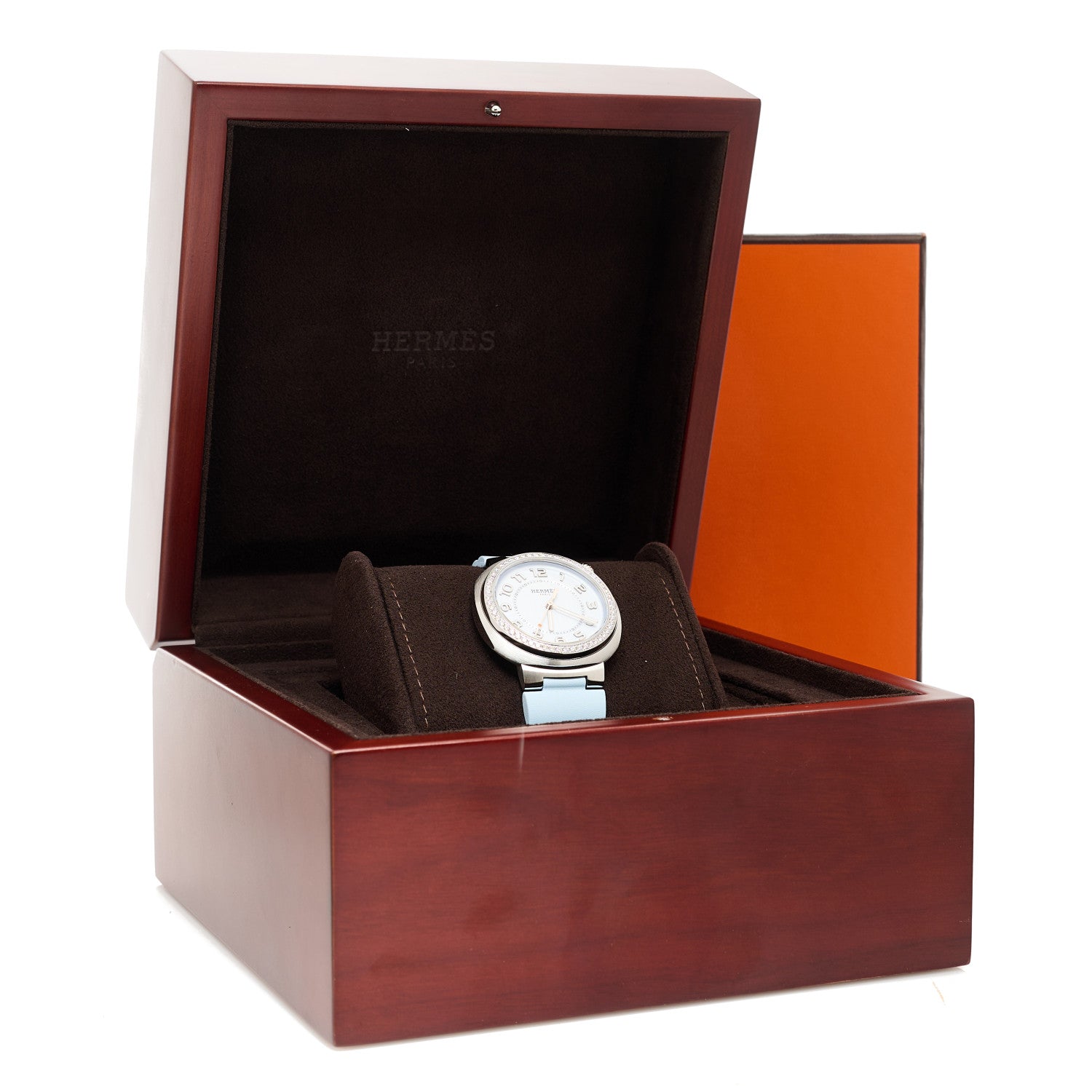 Hermes Stainless Steel Rubber Diamond Bezel 36mm Cut Automatic Watch Bleu Brume 5 of 5