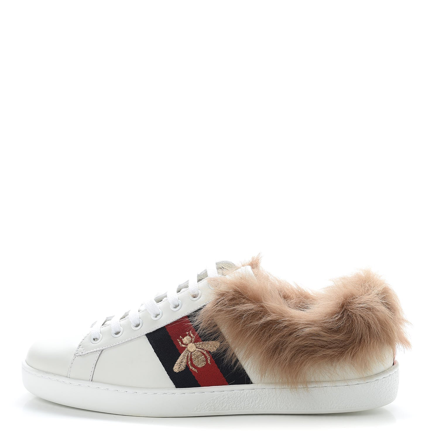 Gucci Calfskin Wool Web Bee Embroidered Mens Ace Sneakers 7.5 White 1 of 8