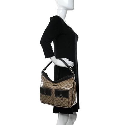 Gucci Crystal Monogram Medium Abbey Pocket Hobo Tote Dark Brown 2 of 10
