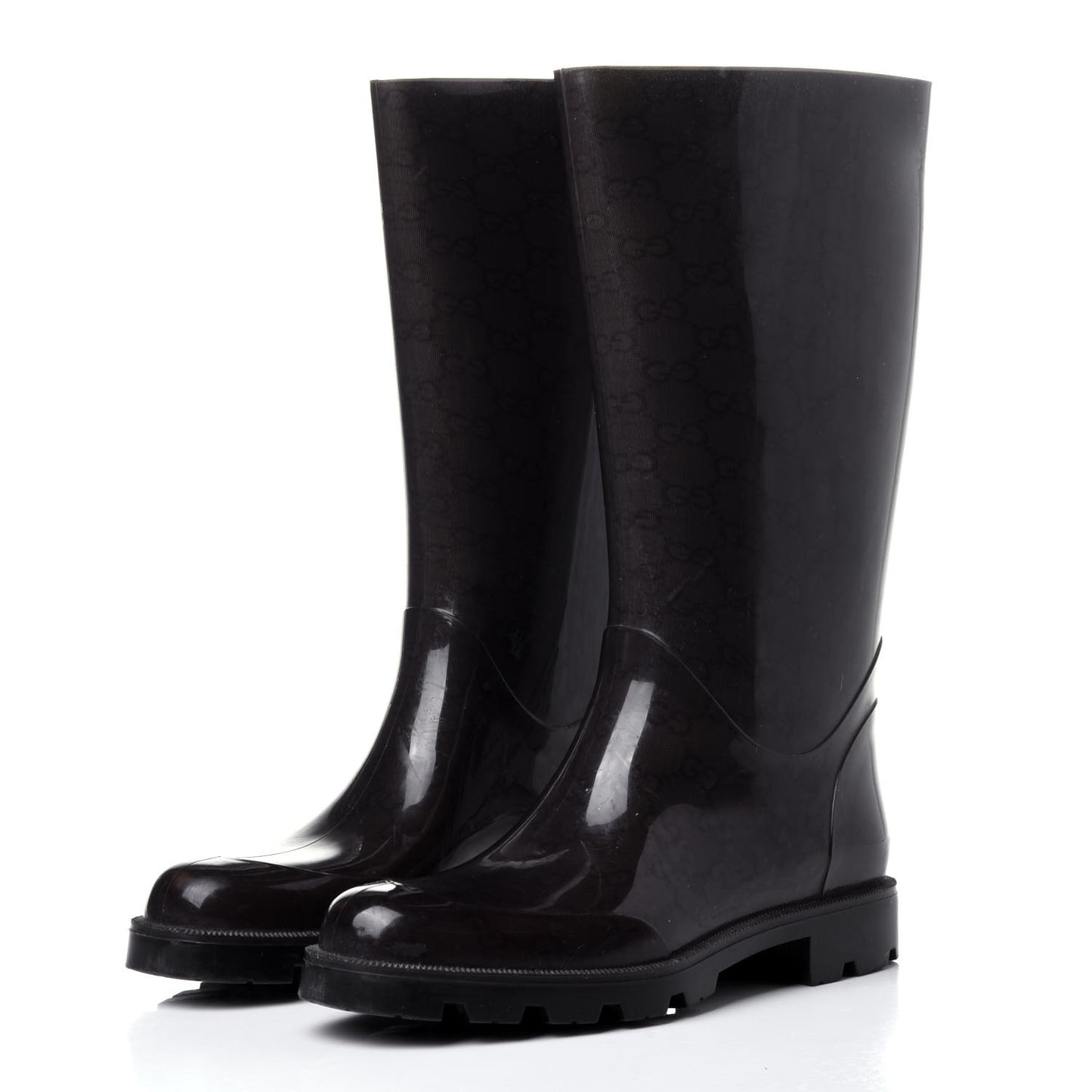 Rubber Monogram Rain Boots 37 Black