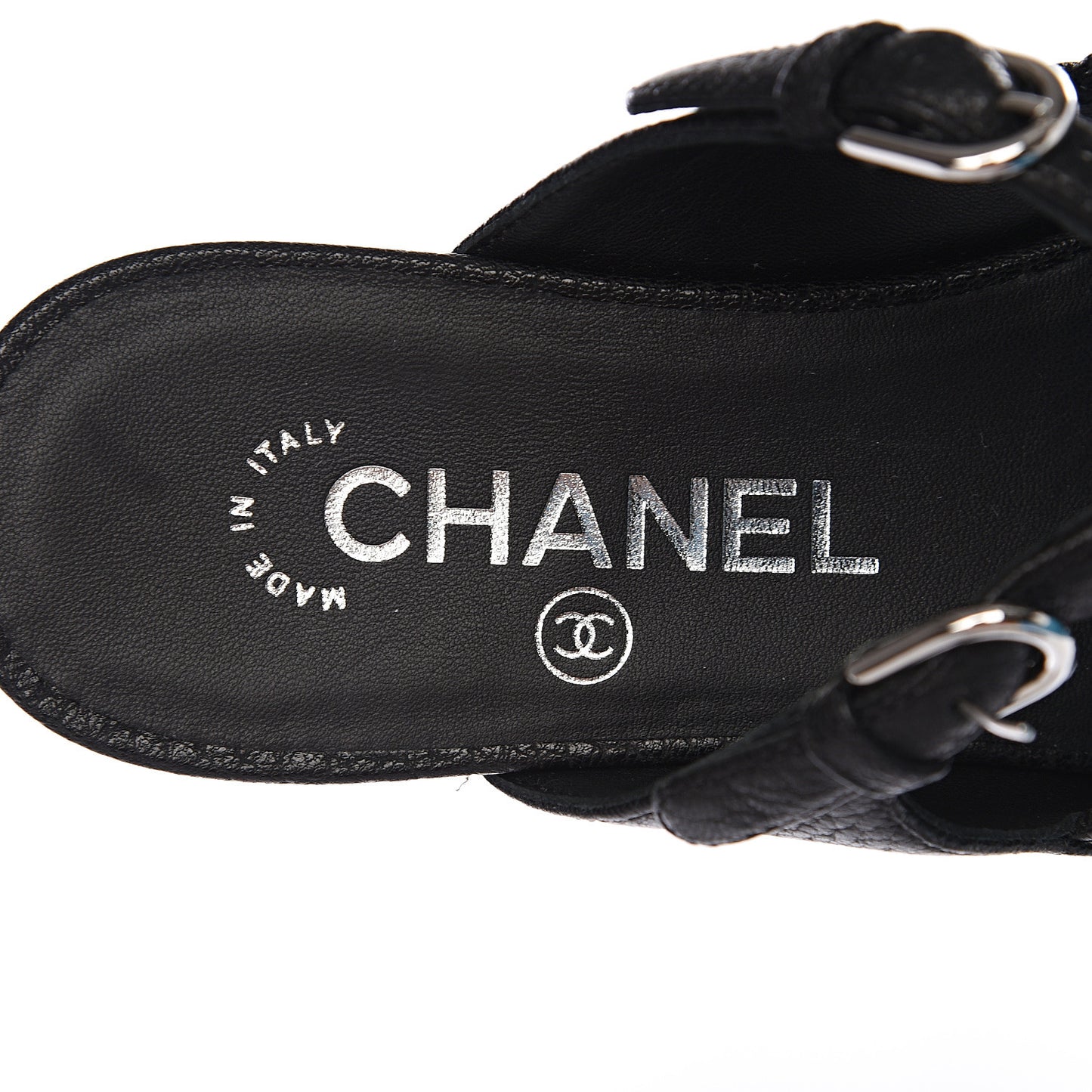 Grained Goatskin Chain Flat Sandals 35 Black
