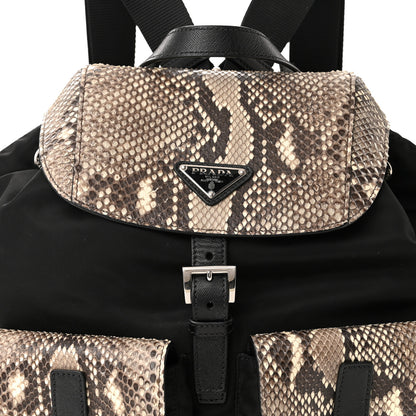 Prada Tessuto Nylon Snakeskin Saffiano Medium Backpack Black Roccia 8 of 11