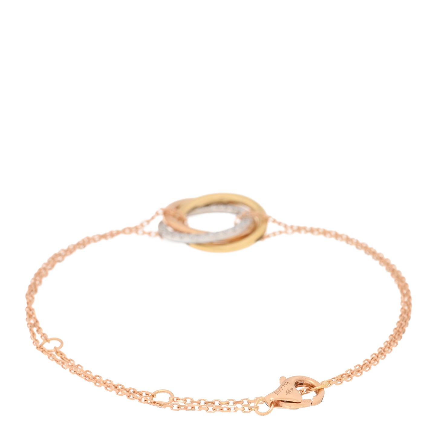18K Pink Yellow White Gold Diamond Trinity Bracelet