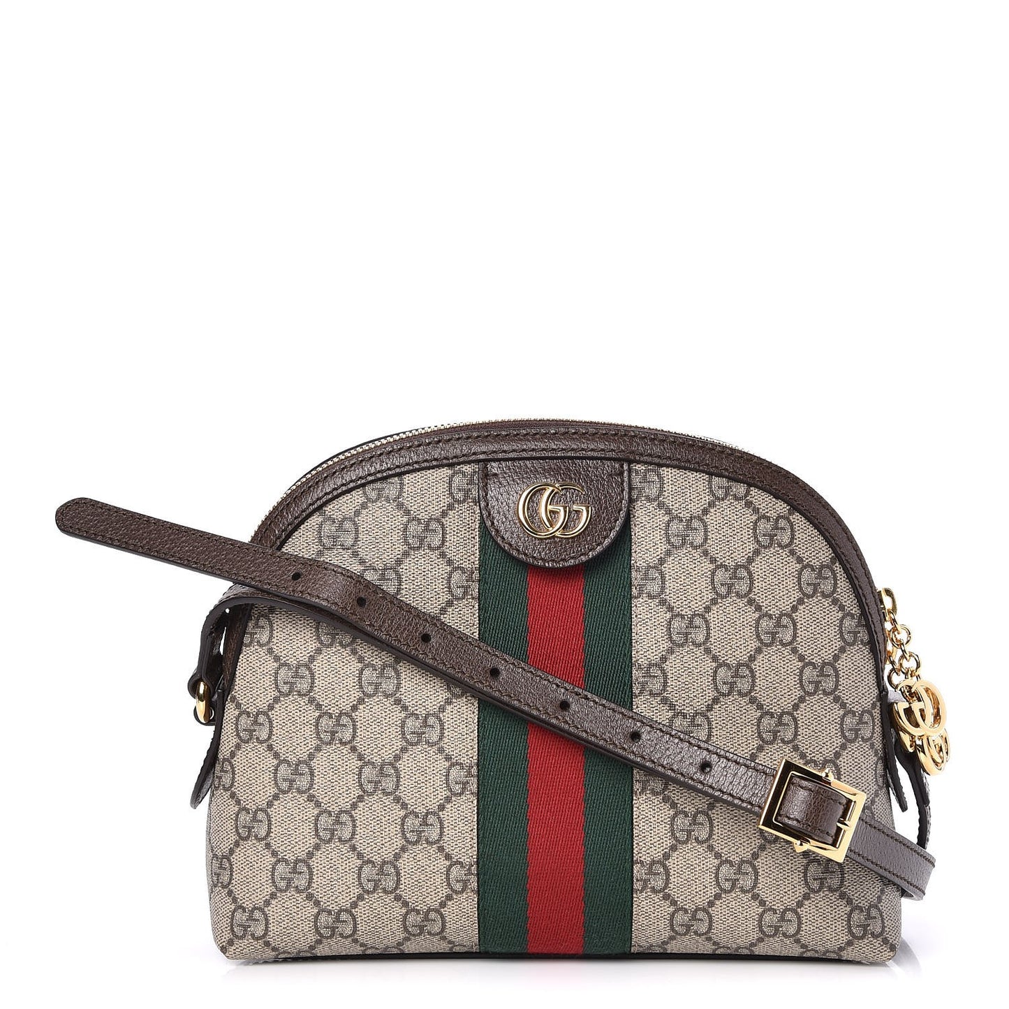 GG Supreme Monogram Textured Dollar Calfskin Web Small Ophidia Dome Shoulder Bag Beige Ebony New Acero