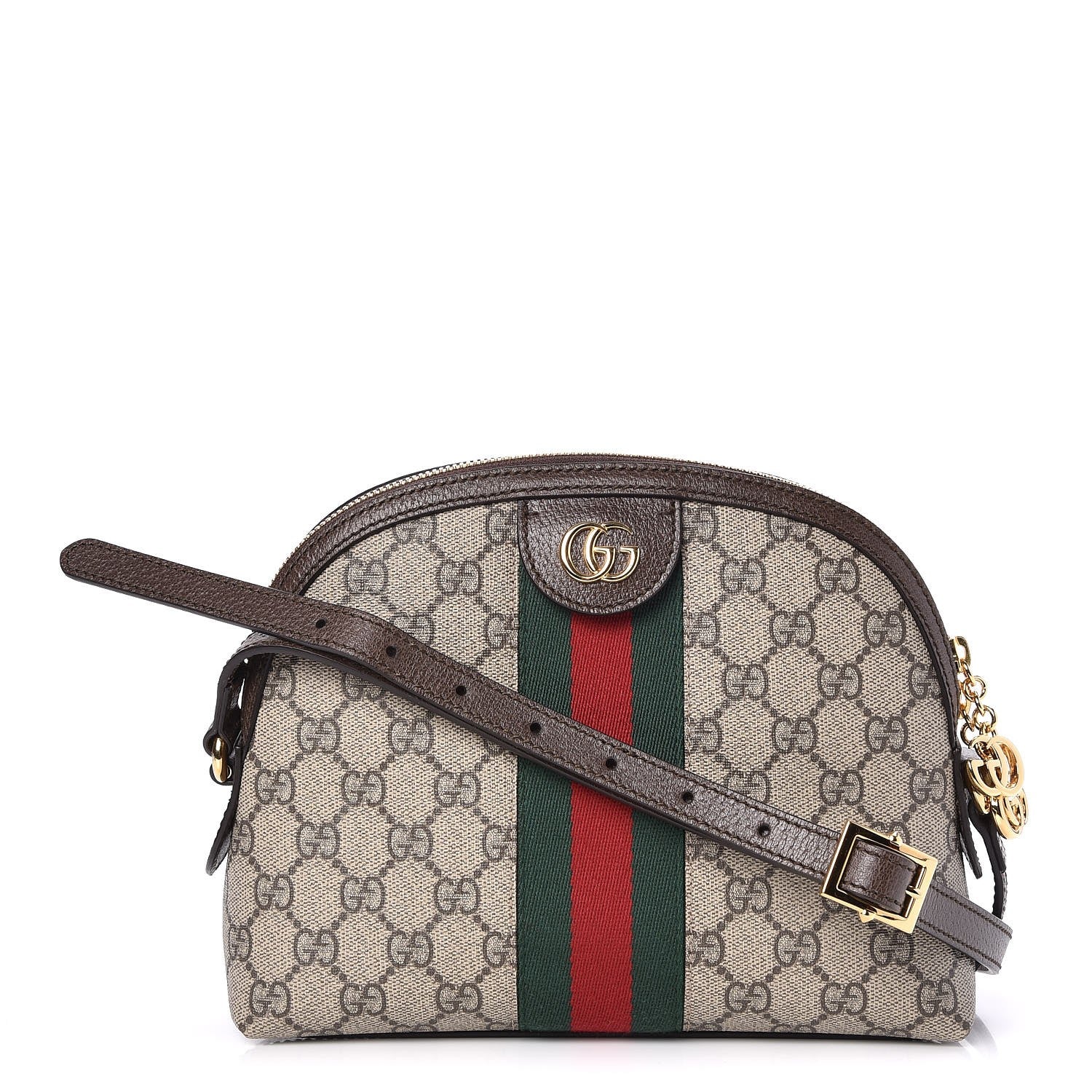 Gucci GG Supreme Monogram Textured Dollar Calfskin Web Small Ophidia Dome Shoulder Bag Beige Ebony New Acero 1 of 7