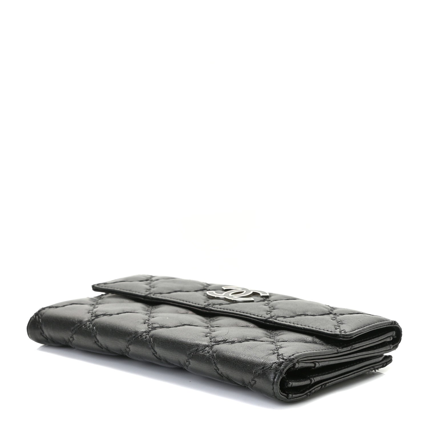 Chanel Calfskin Double Stitch Hamptons Flap Wallet Black 6 of 9