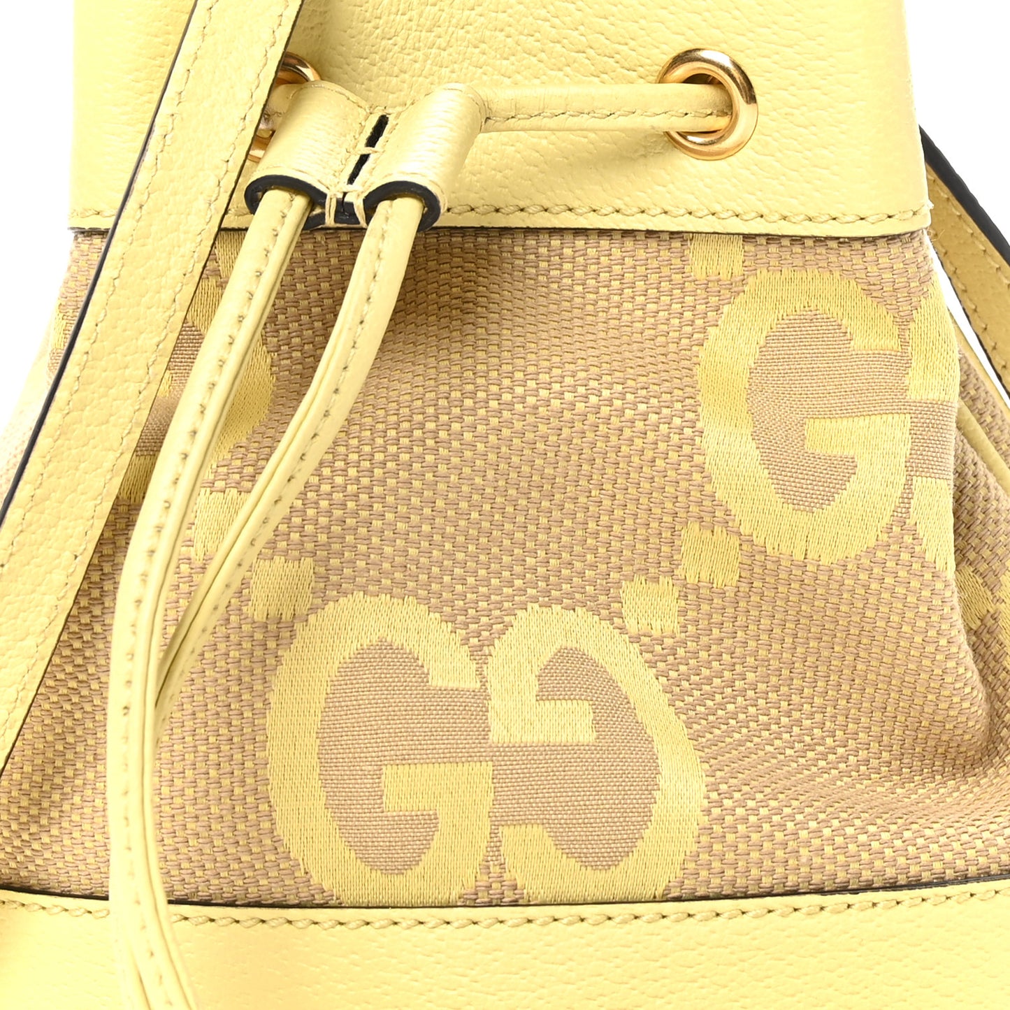 Monogram Jumbo GG Textured Dollar Calfskin Mini Ophidia Bucket Bag Beige Banana