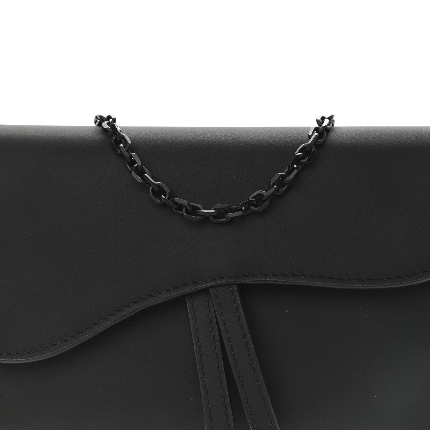 Ultra Matte Calfskin Saddle Chain Wallet Pouch Black