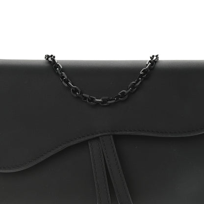 Christian Dior Ultra Matte Calfskin Saddle Chain Wallet Pouch Black 8 of 9