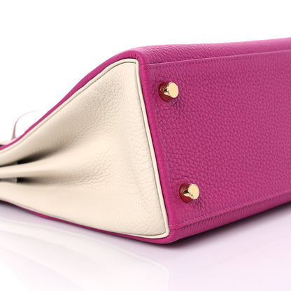 Hermes Togo Horseshoe Kelly Retourne 28 Rose Pourpre Craie 9 of 11