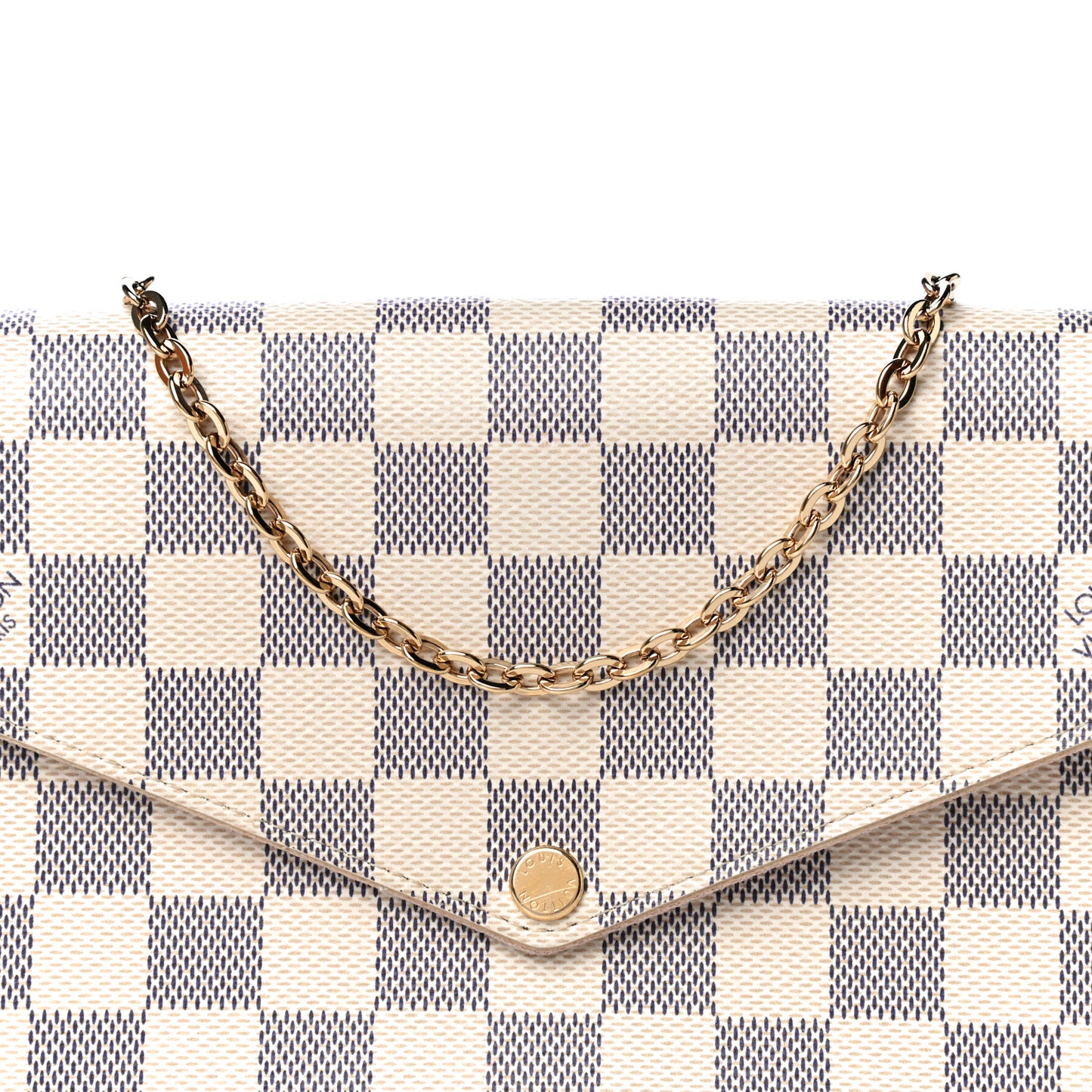 Damier Azur Pochette Felicie Chain Wallet Rose Ballerine