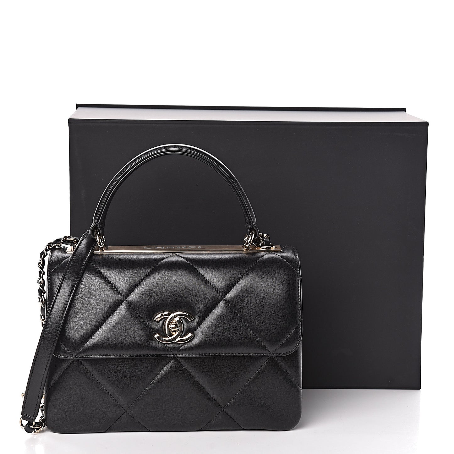 Lambskin Quilted Small Trendy CC Dual Handle Flap Bag Black