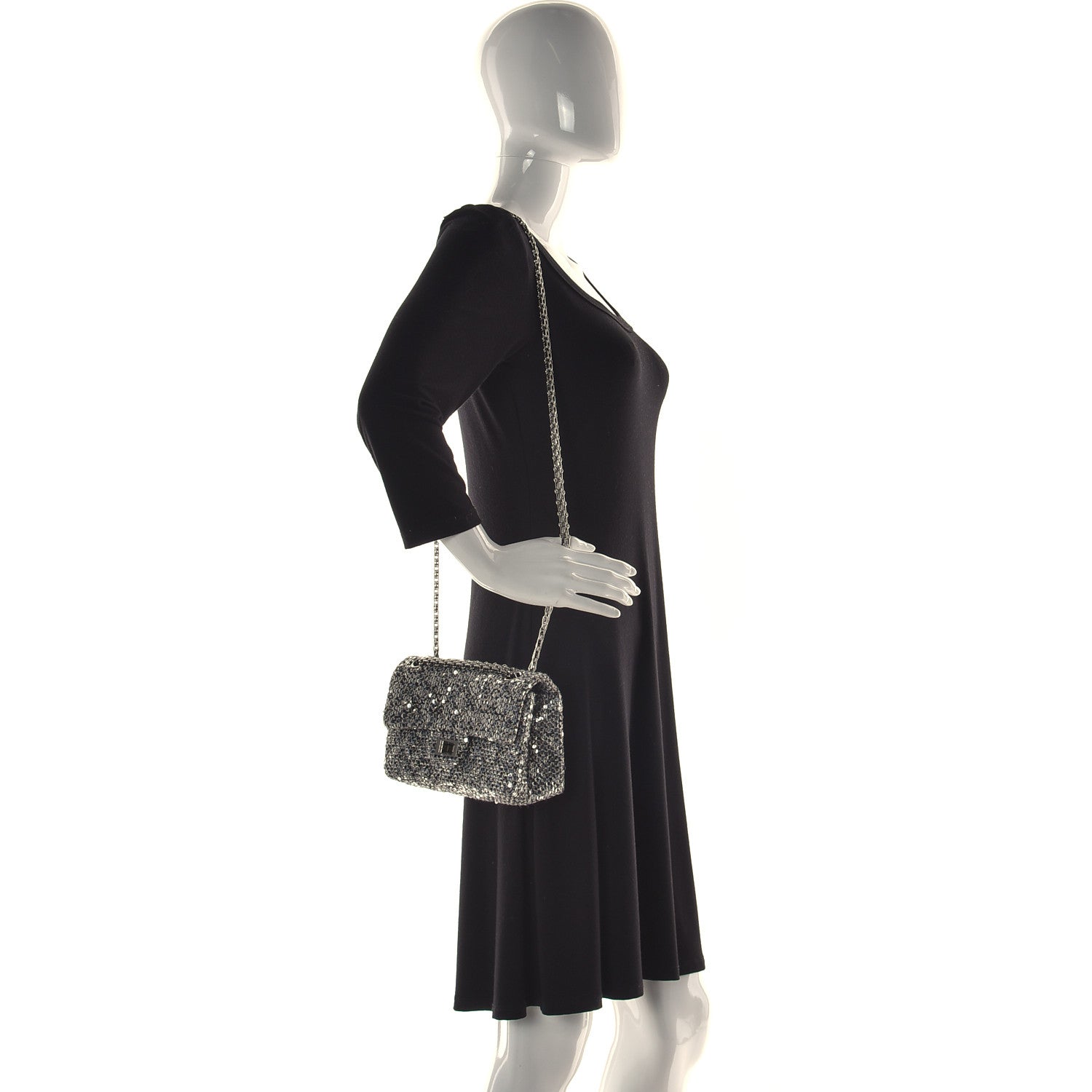 Chanel Tweed Quilted 2.55 Reissue Mini Flap Silver Black Gold 3 of 14