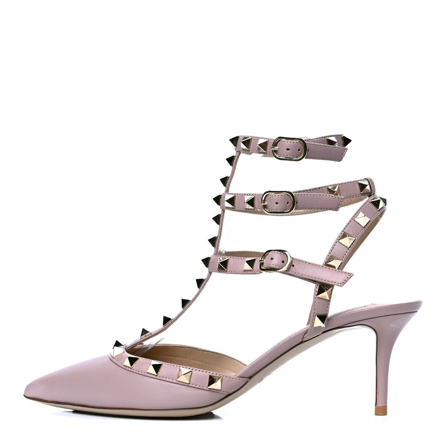 Nappa Rockstud Ankle Strap Low Heel Pumps 39 Poudre
