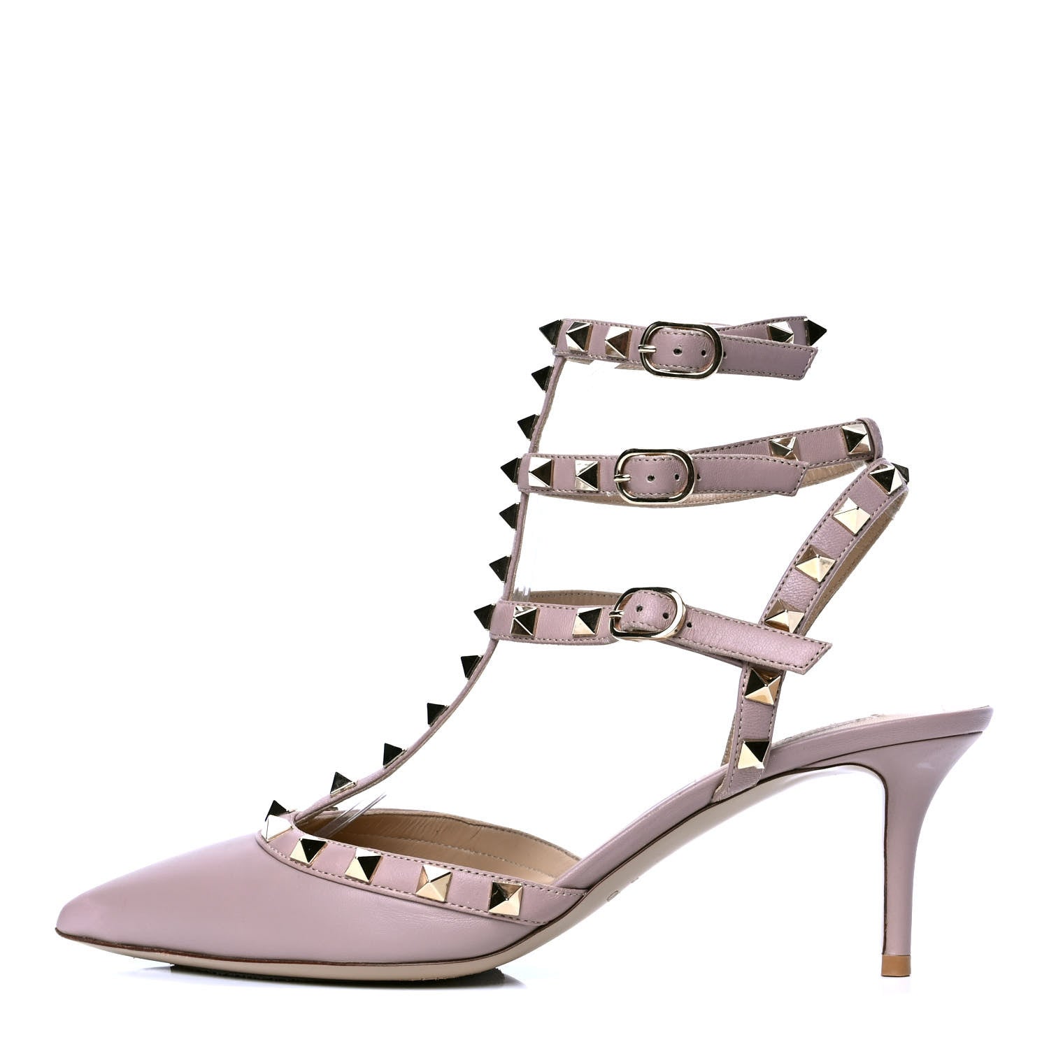 Valentino Garavani Nappa Rockstud Ankle Strap Low Heel Pumps 39 Poudre 1 of 11