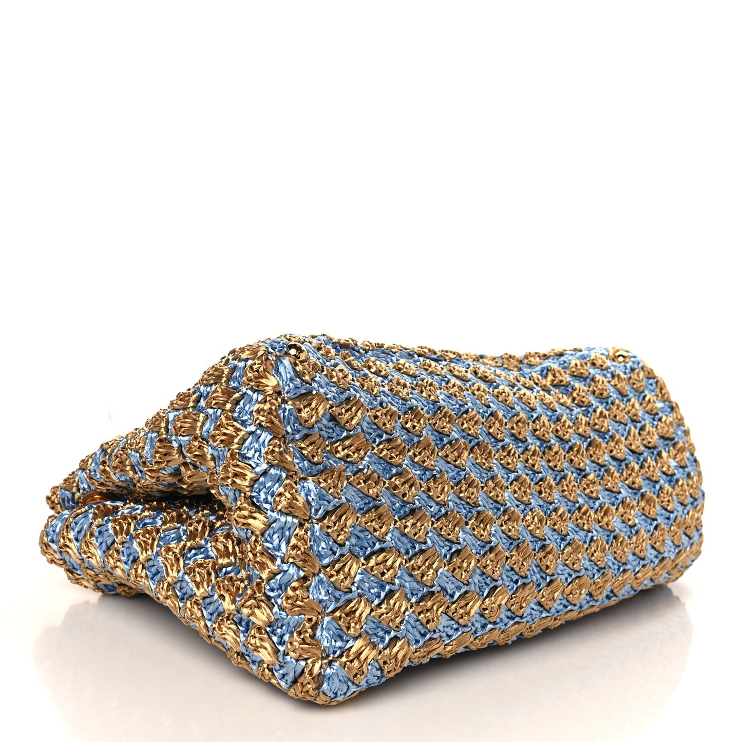 Raffia Crochet Bi-Color Medium Tote Blue