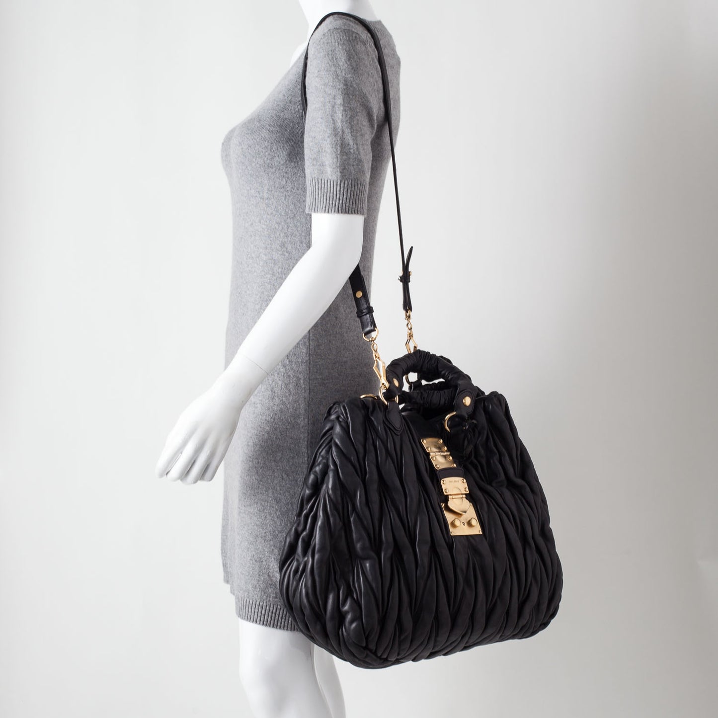 Leather Matelasse Tote Black