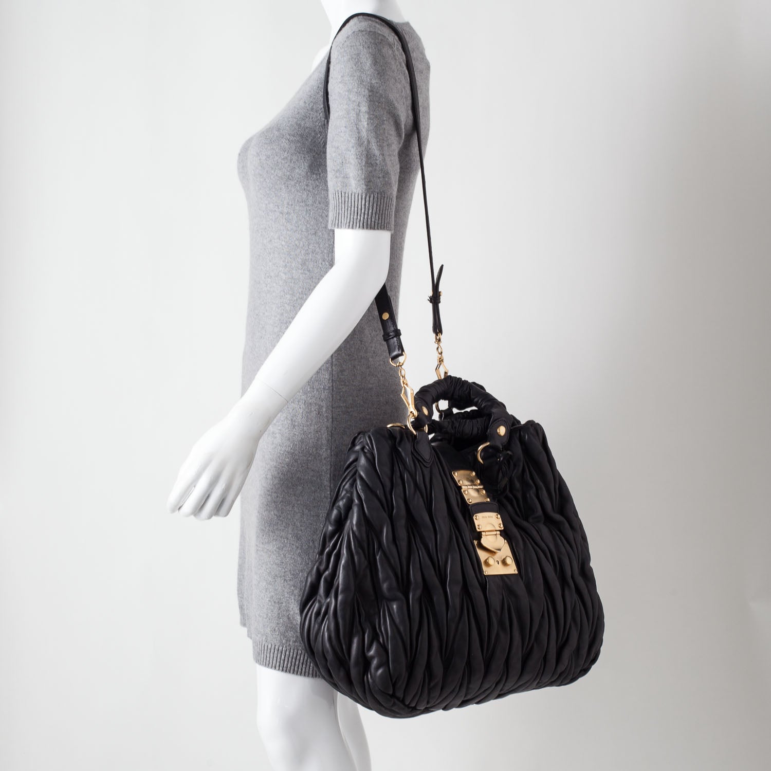 Miu Miu Leather Matelasse Tote Black 2 of 9