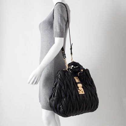 Miu Miu Leather Matelasse Tote Black 2 of 9