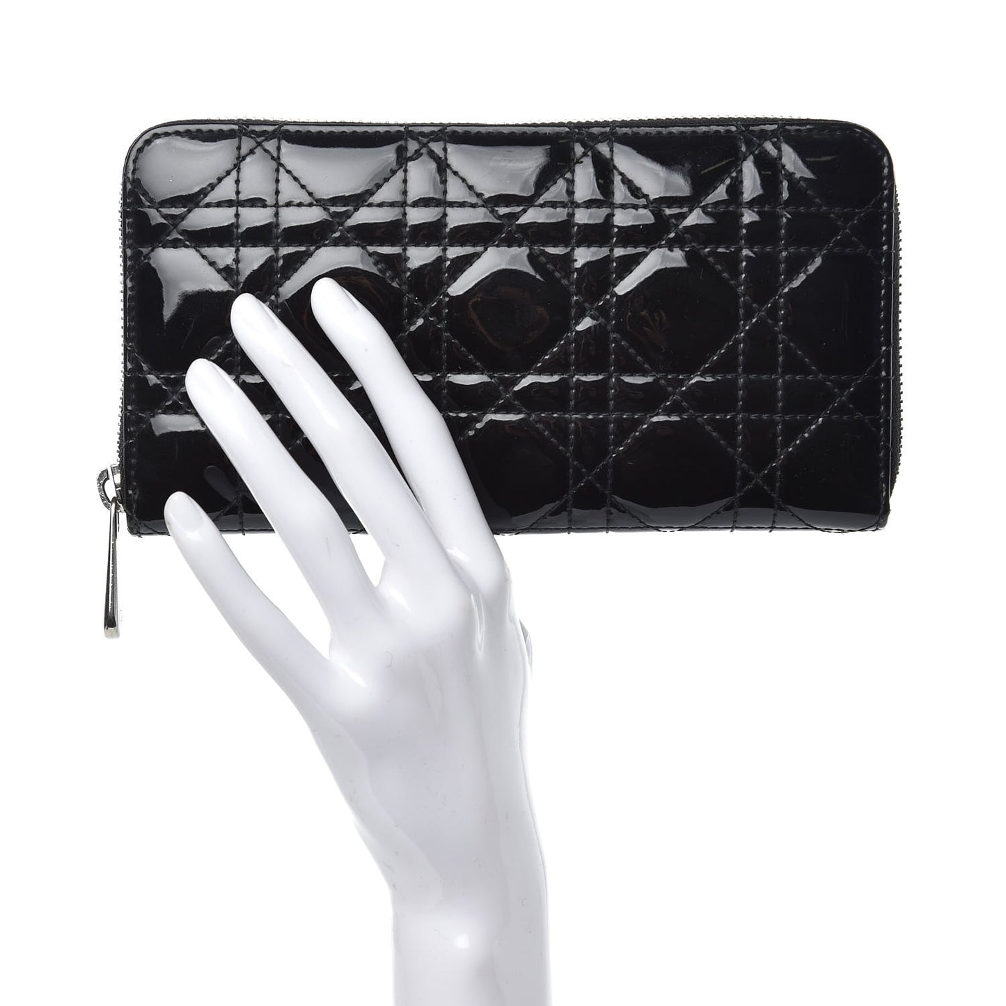 Patent Cannage Lady Dior Continental Zip Wallet Black