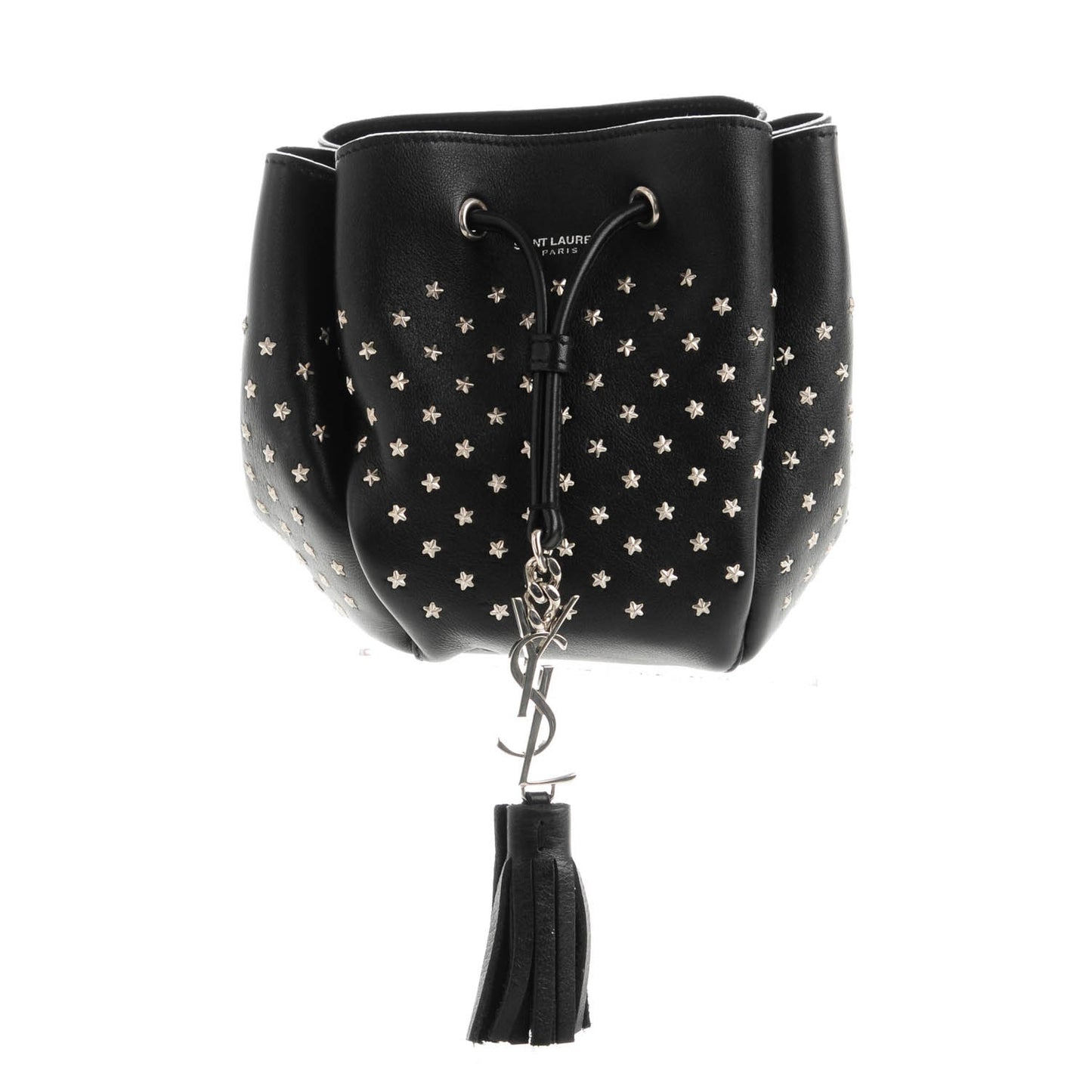 Calfskin Small Star Studded Emmanuelle Bucket Bag Black