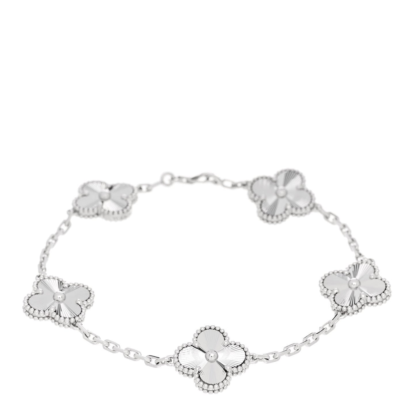 18K White Gold 5 Motifs Guilloche Vintage Alhambra Bracelet
