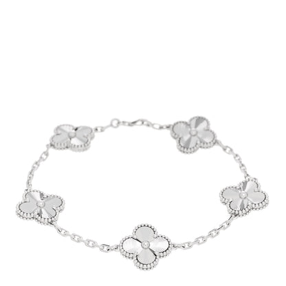 Van Cleef & Arpels 18K White Gold 5 Motifs Guilloche Vintage Alhambra Bracelet 1 of 5