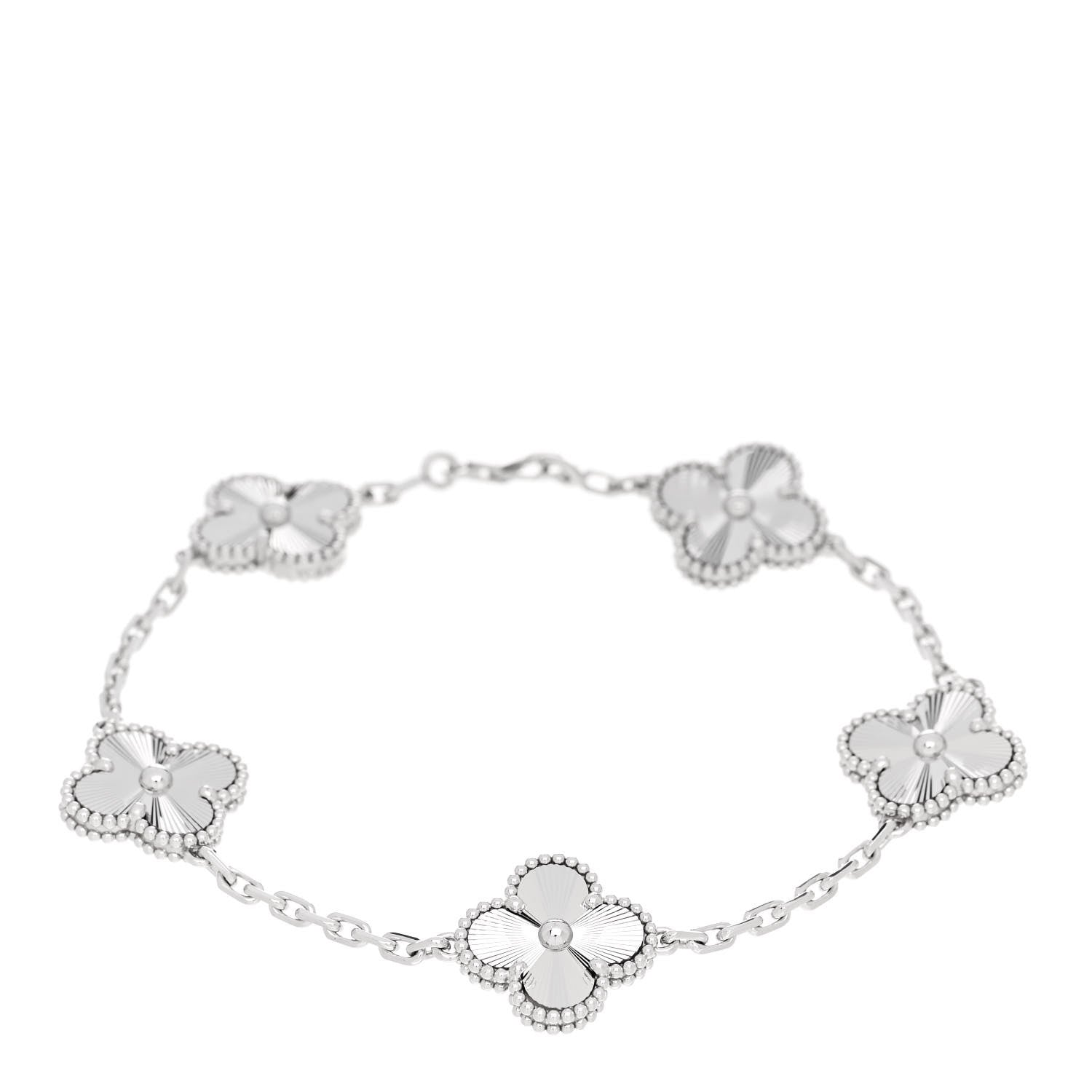 Van Cleef & Arpels 18K White Gold 5 Motifs Guilloche Vintage Alhambra Bracelet 1 of 5