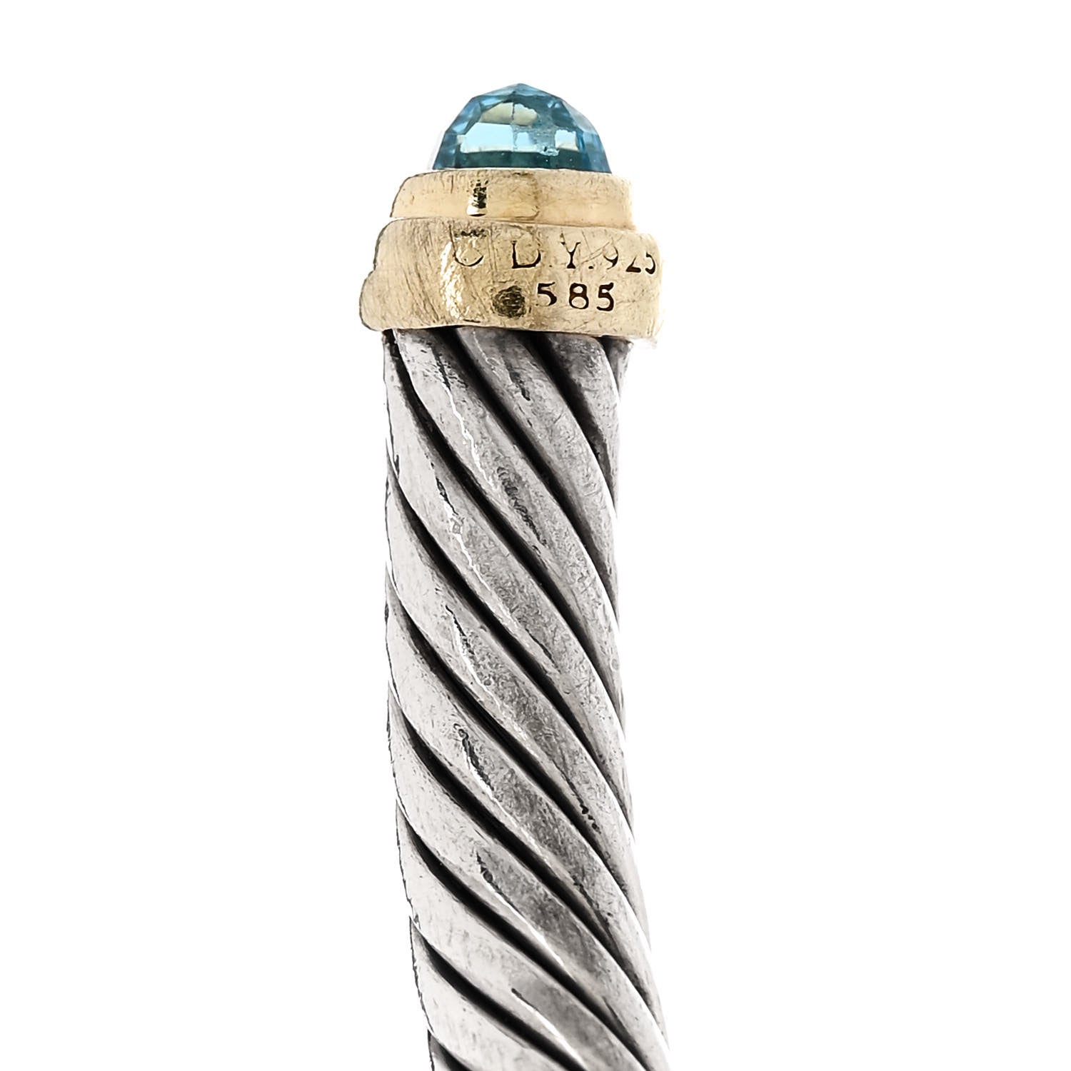 David Yurman Sterling Silver 14K Yellow Gold Blue Topaz 4mm Cable Kids Birthstone Bracelet 3 of 3