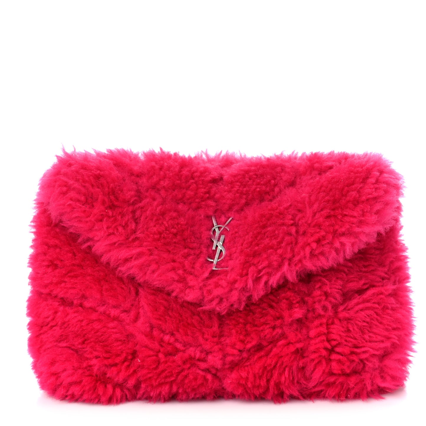 Shearling Quilted Loulou Puffer Pouch Clutch Fuxia