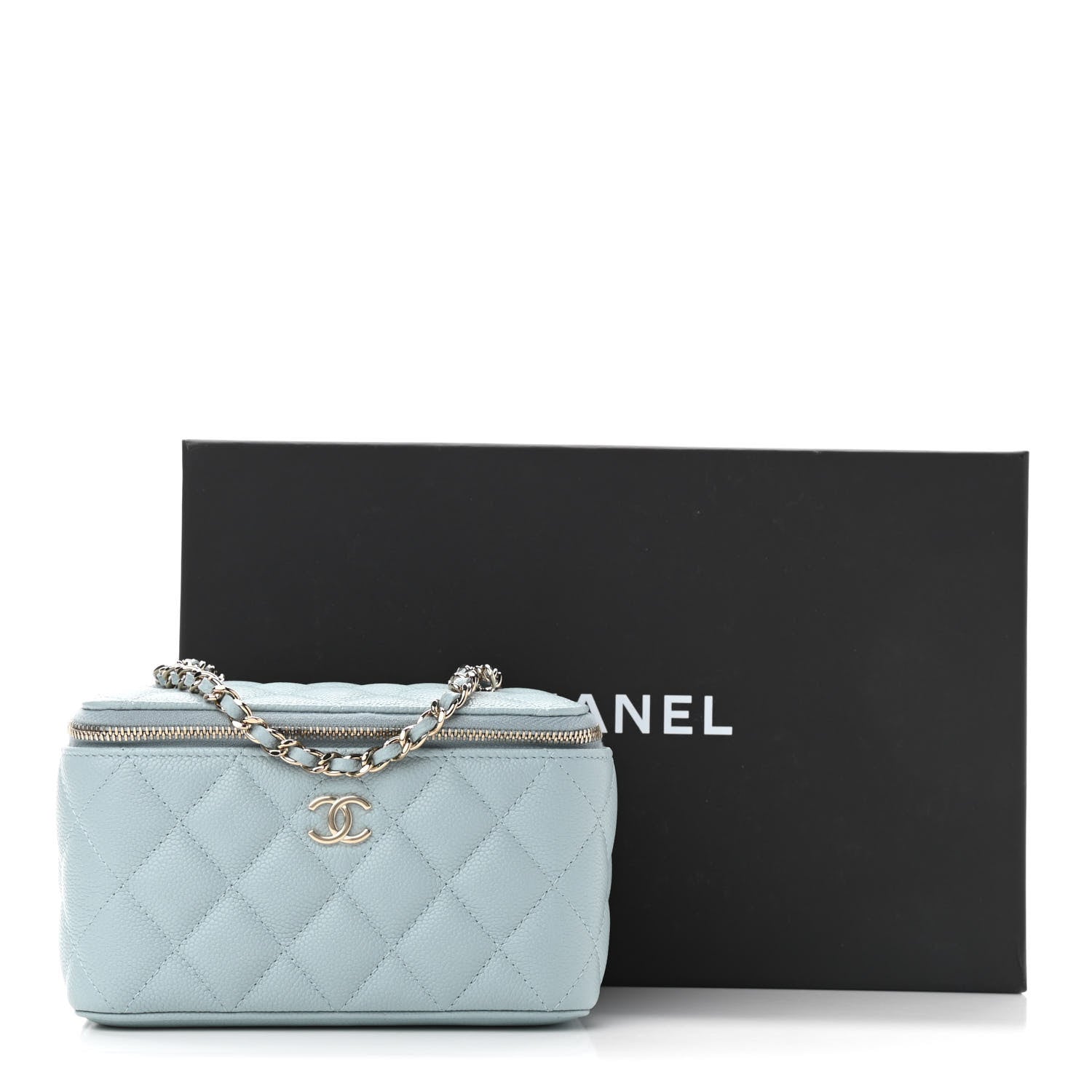 Chanel Caviar Quilted Small Tiny CC Vanity Case With Chain Light Blue 12 of 12