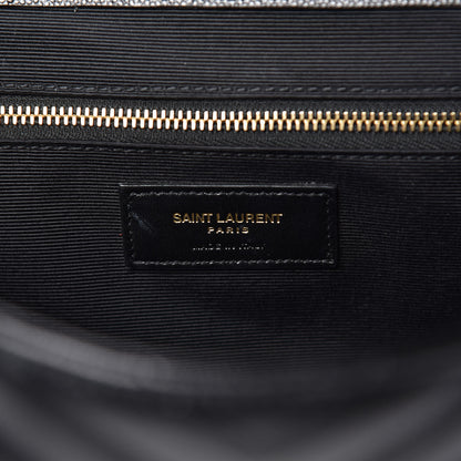 Saint Laurent Grain De Poudre Matelasse Chevron Large Monogram Satchel Black 6 of 9