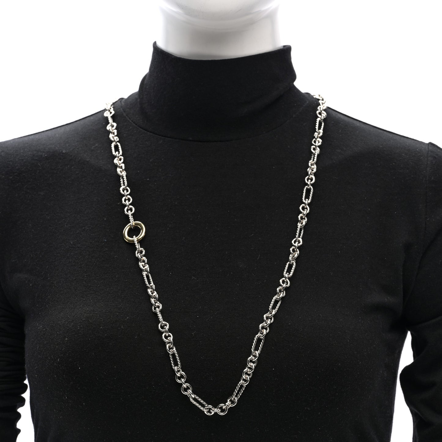 Sterling Silver 18K Yellow Gold Figaro Link Toggle Necklace 32"
