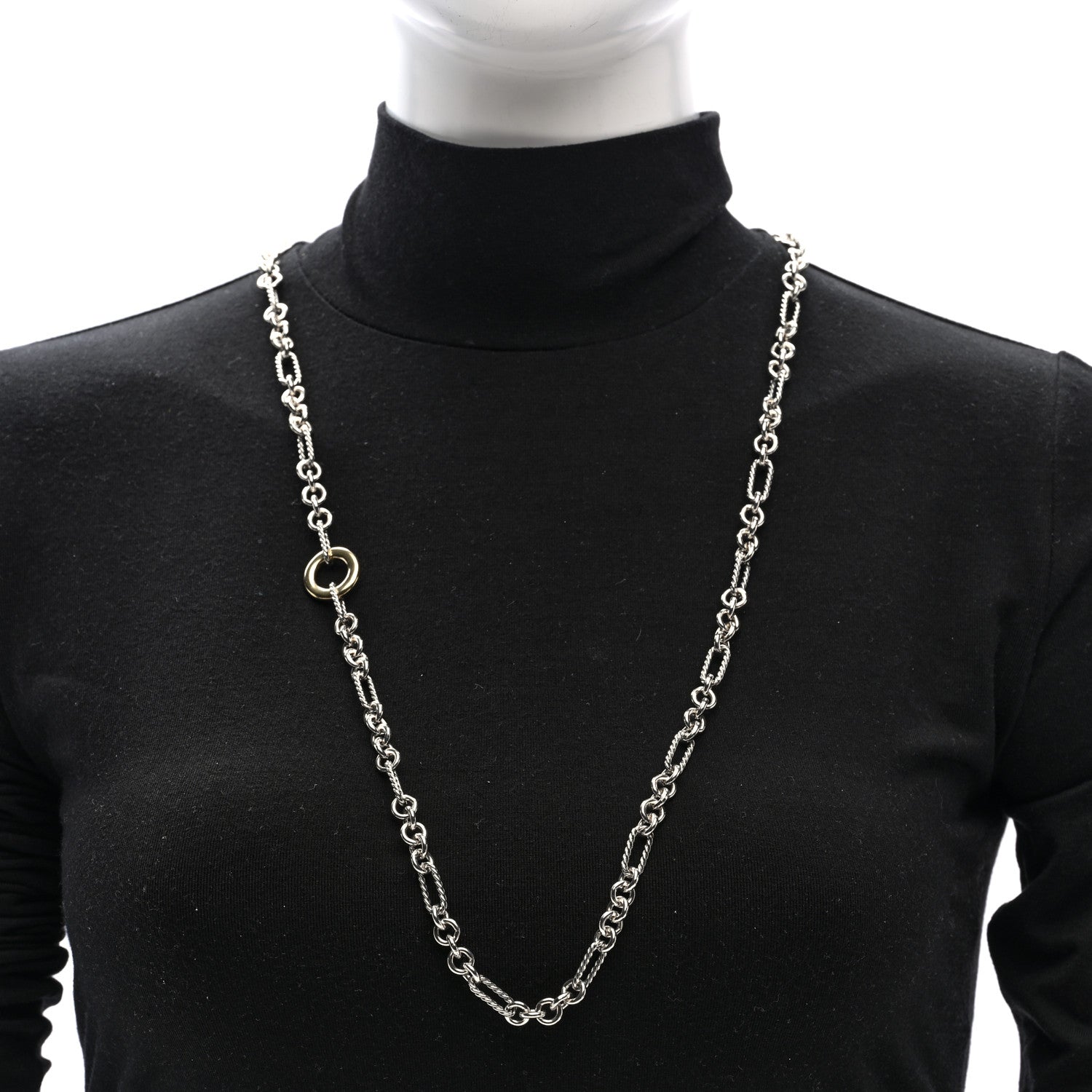 David Yurman Sterling Silver 18K Yellow Gold Figaro Link Toggle Necklace 32" 2 of 4