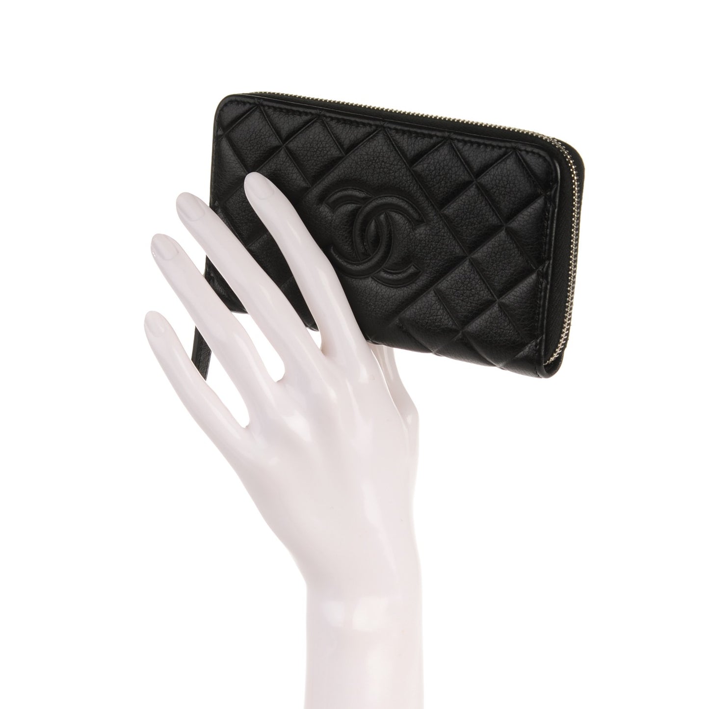 Calfskin Quilted Small CC Zip Around Wallet Black