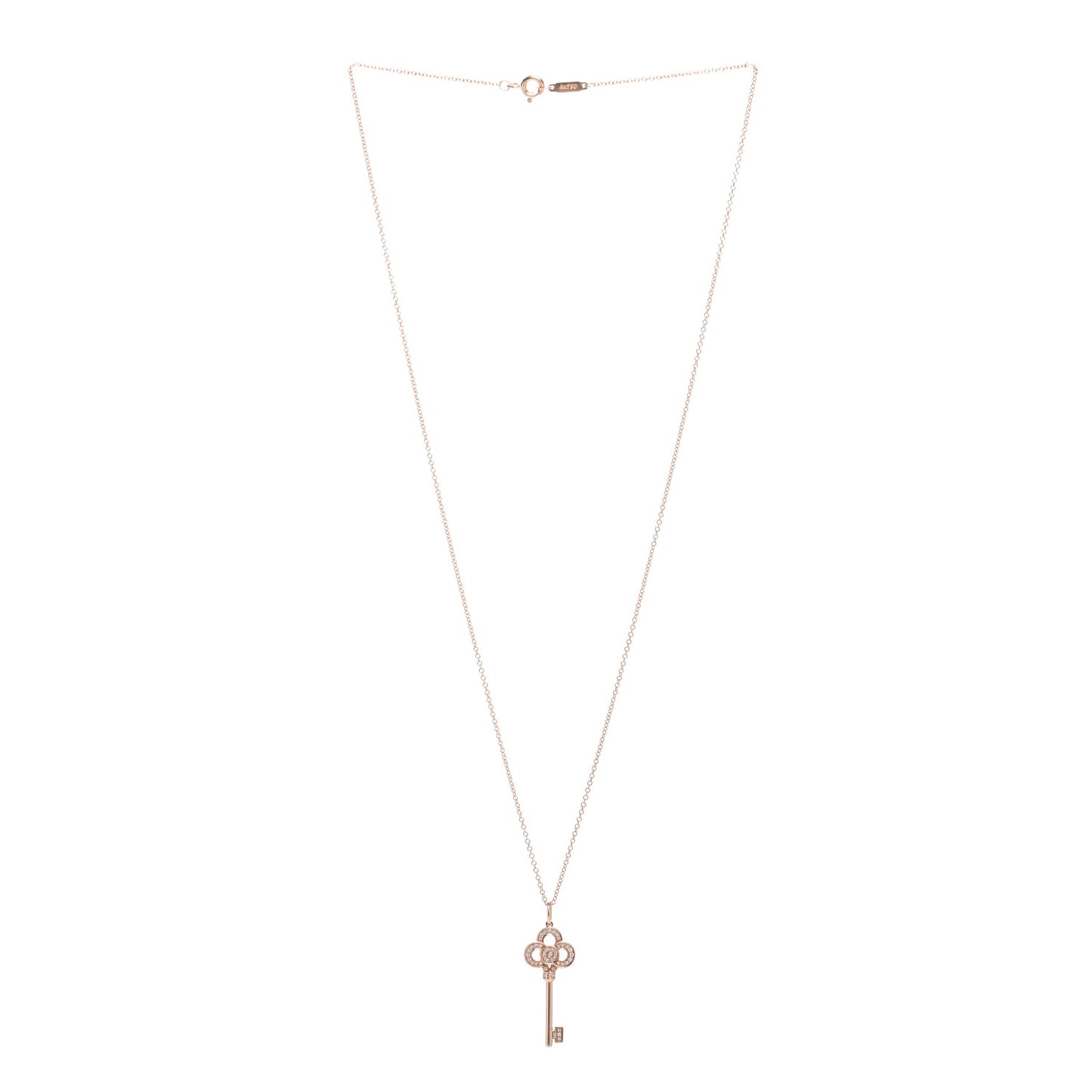 18K Rose Gold Diamond Mini Crown Key Pendant Necklace