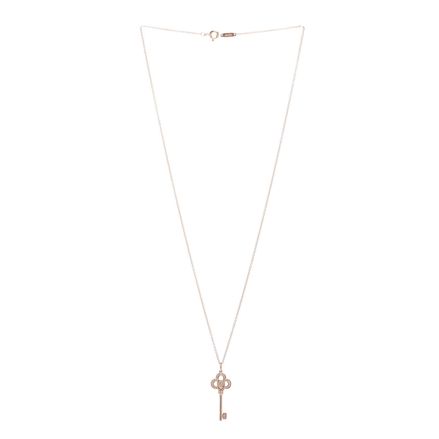 Tiffany 18K Rose Gold Diamond Mini Crown Key Pendant Necklace 3 of 5