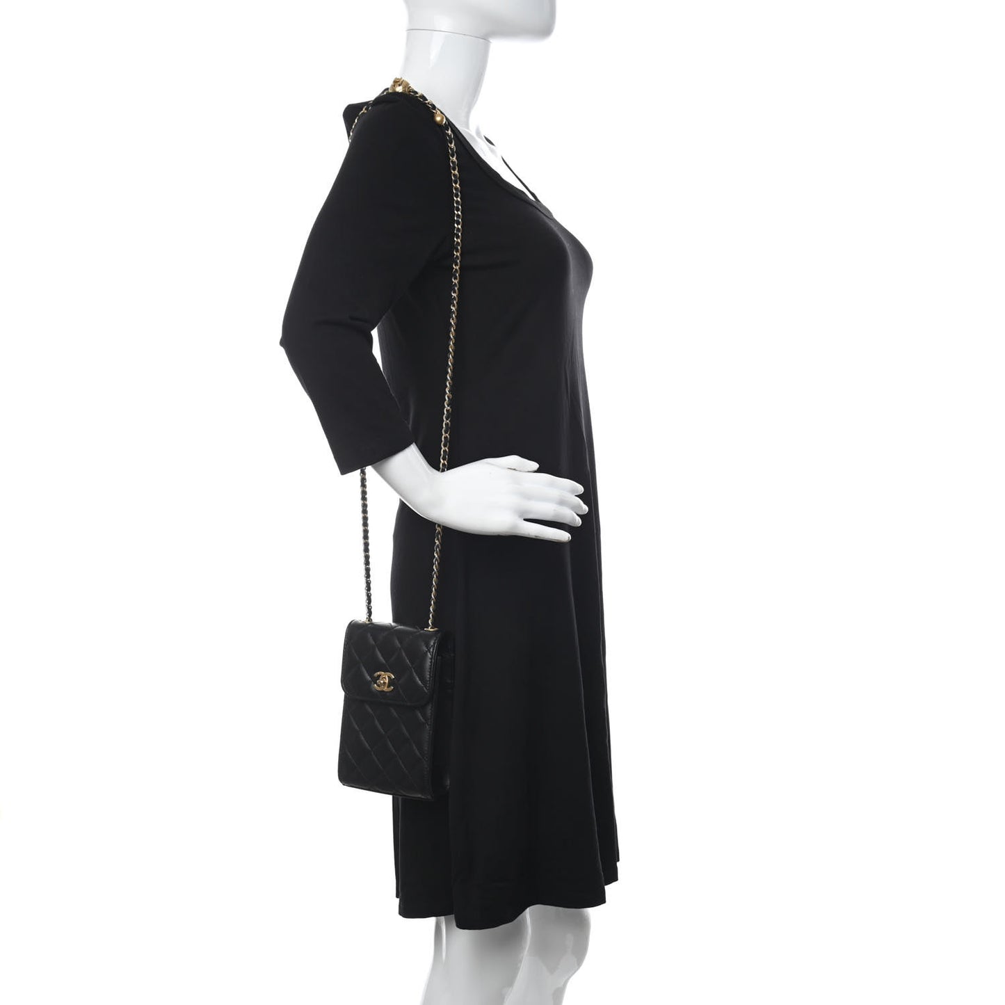 Lambskin Quilted Vertical Pearl Crush Flap With Chain Black