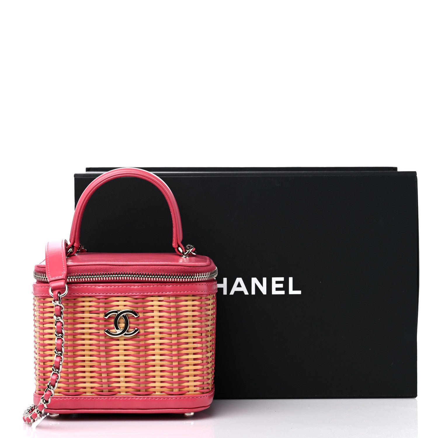 Chanel Calfskin Raffia Small Take Away Vanity Case Bag Pink Beige 9 of 9
