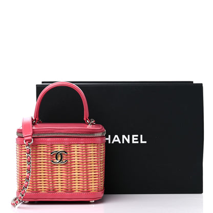 Chanel Calfskin Raffia Small Take Away Vanity Case Bag Pink Beige 9 of 9