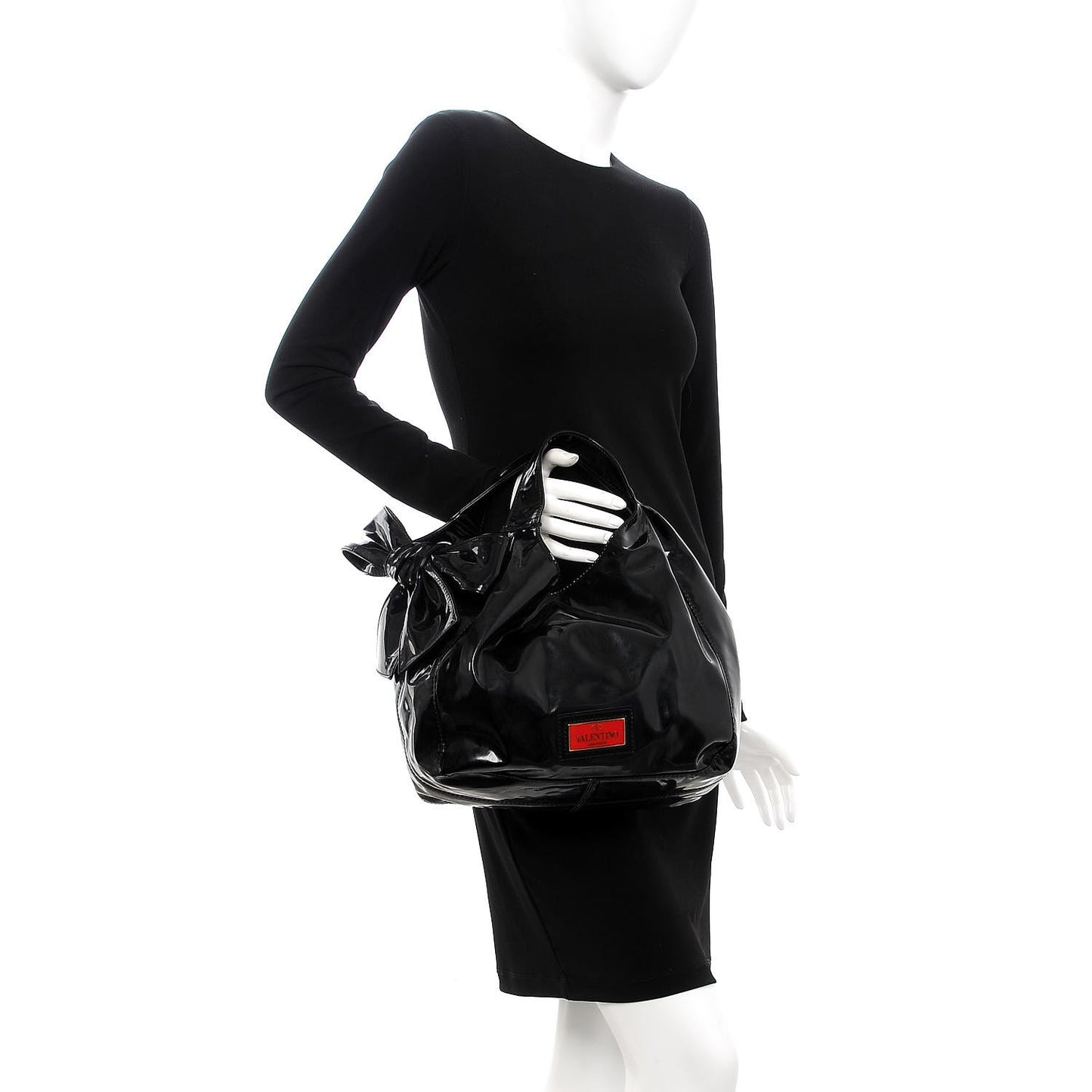 Patent Lacca Small Nuage Bow Hobo Black
