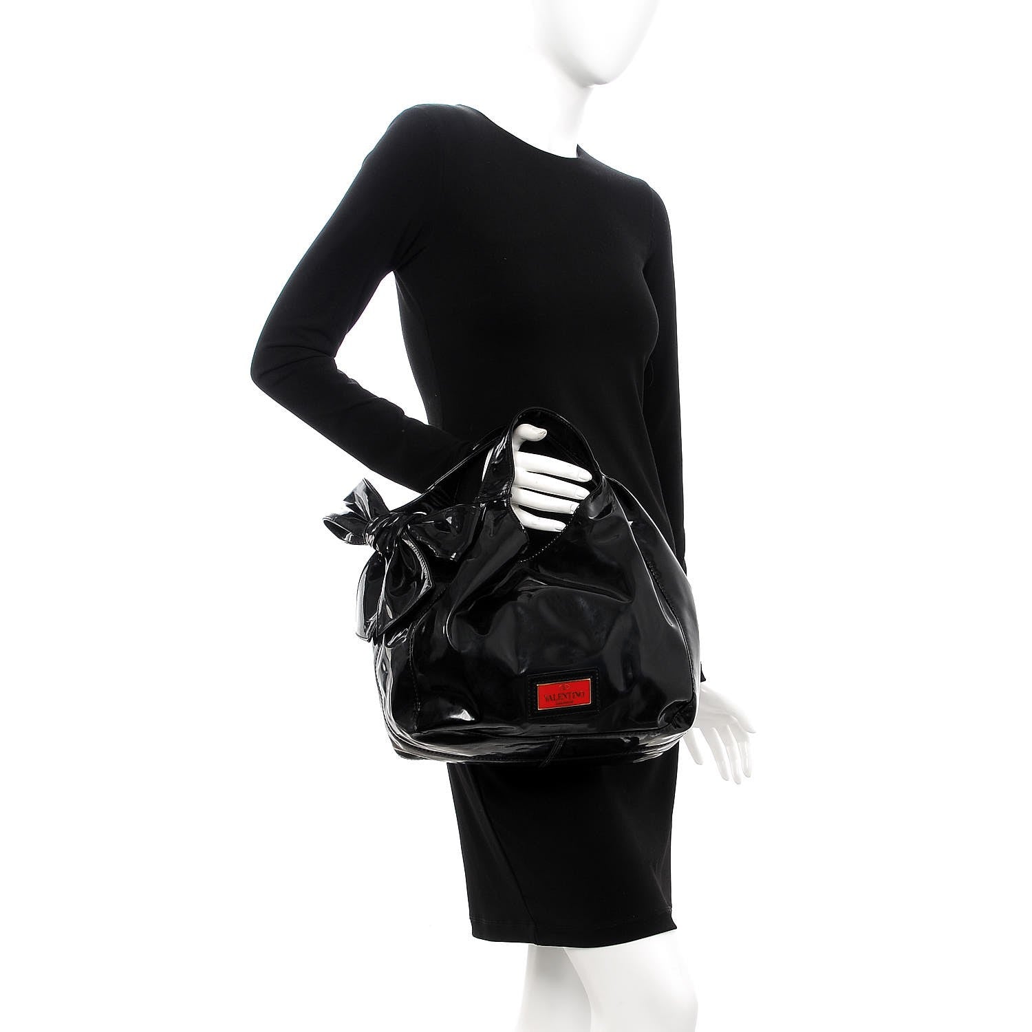 Valentino Garavani Patent Lacca Small Nuage Bow Hobo Black 2 of 7