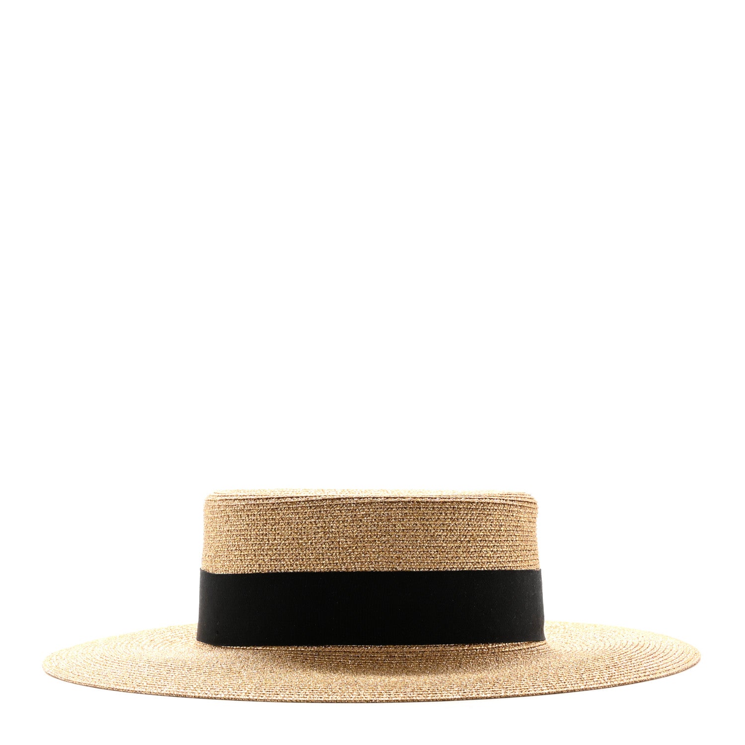 Gucci Glittered Straw Grosgrain Wide Brim Hat L Gold Black 4 of 15