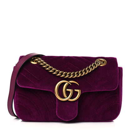 Gucci Velvet Matelasse Mini GG Marmont Shoulder Bag Fuchsia Violet Cyclamen 1 of 6