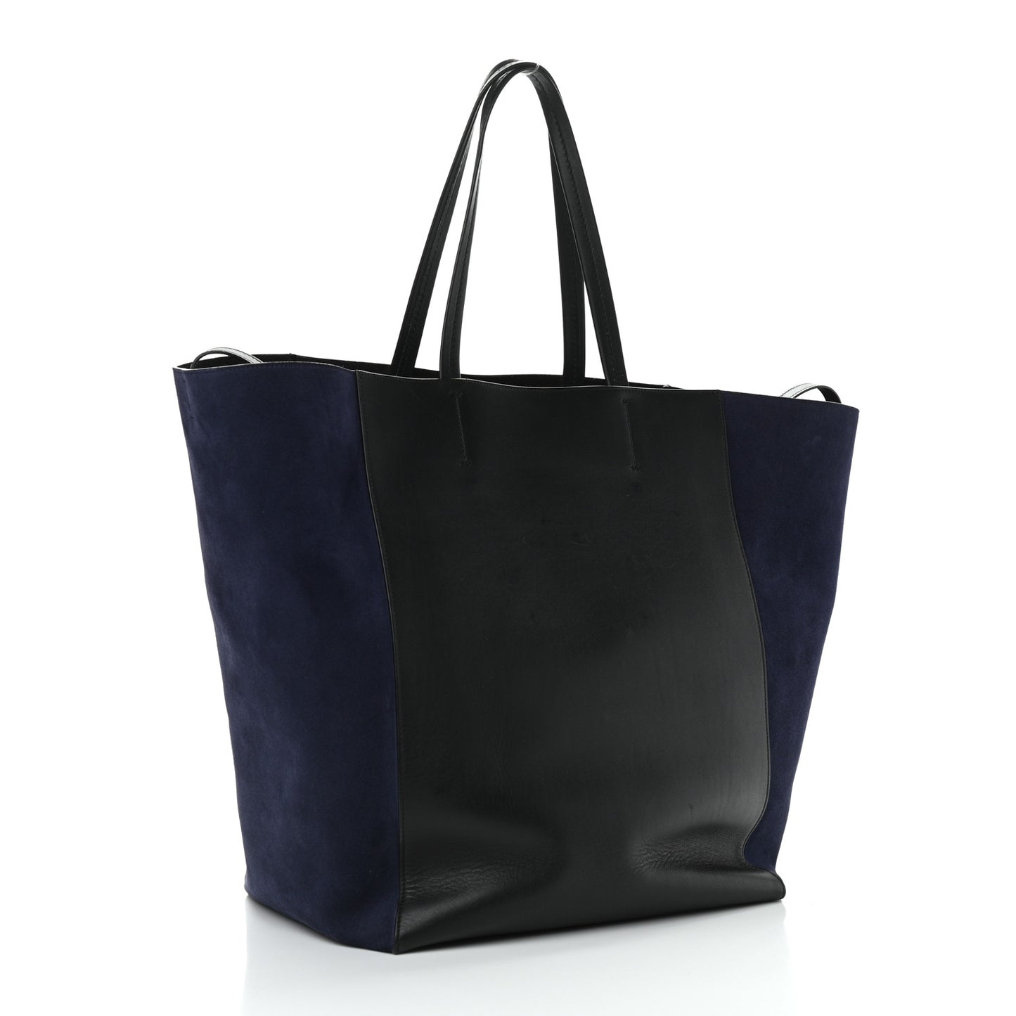 Smooth Calfskin Suede Large Phantom Luggage Bi-Cabas Black Navy