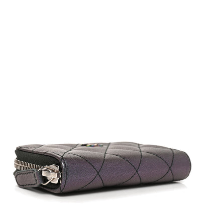 Chanel Iridescent Goatskin Quilted Zip Coin Purse Purple 4 of 8
