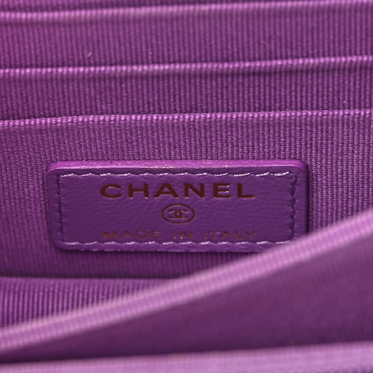 Lambskin Enamel Quilted Pending CC Clutch With Chain Purple