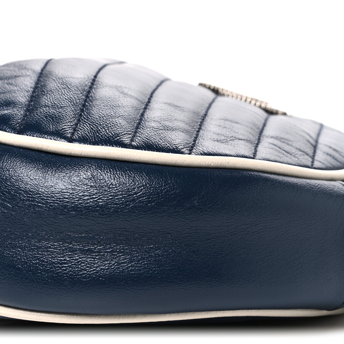 Azalea Calfskin Matelasse Diagonal Mini Torchon GG Marmont Round Shoulder Bag Blue Agata Mystic White