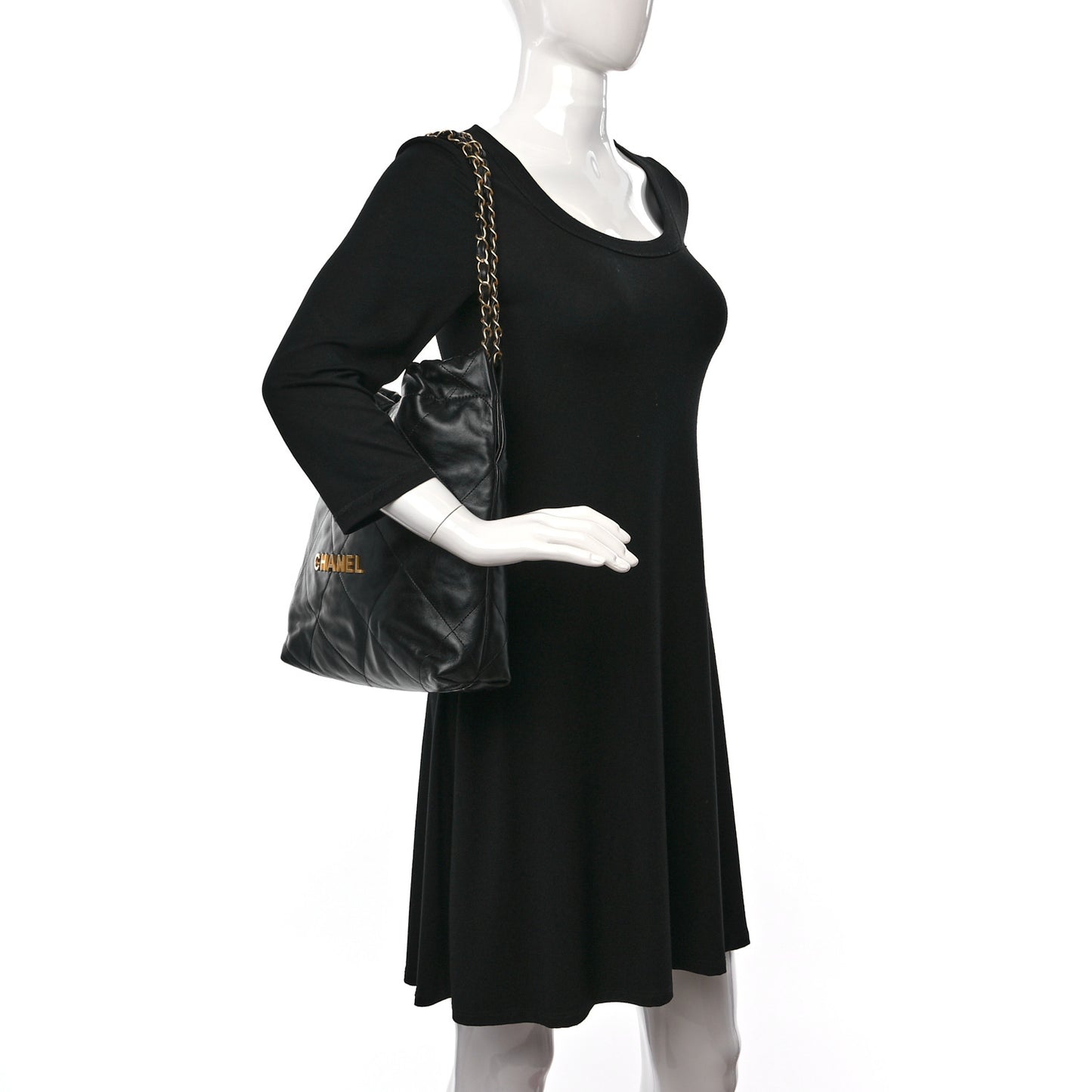 Shiny Calfskin Quilted Small Chanel 22 Black